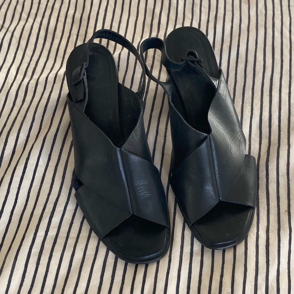 COS cross over sling back black leather sandal